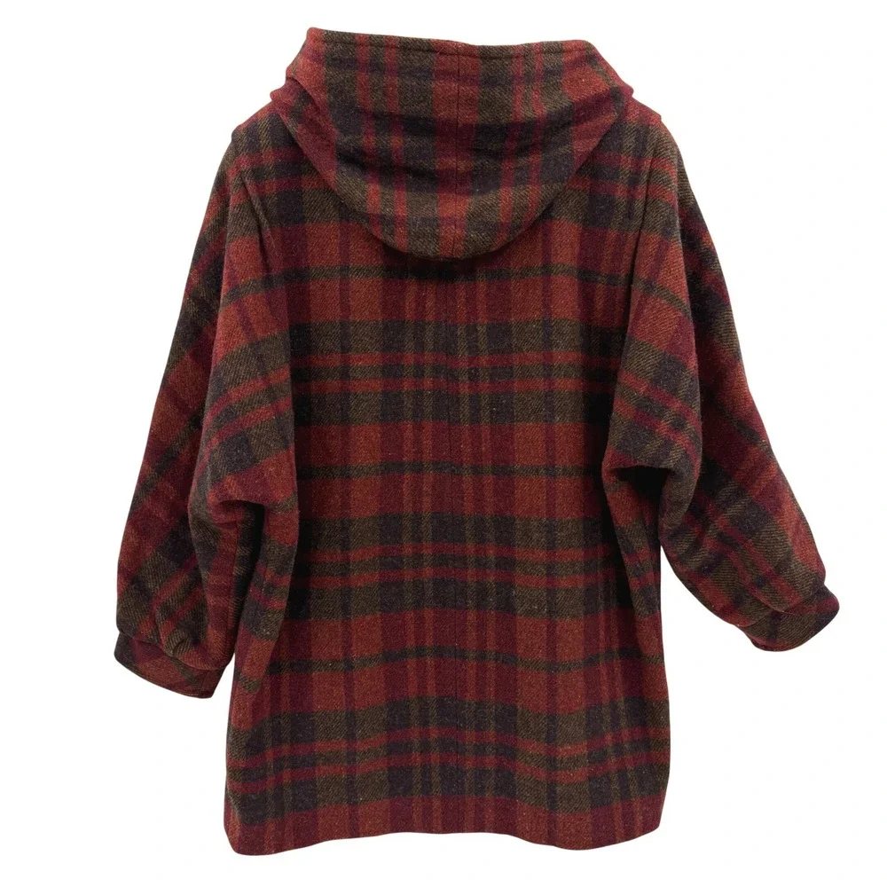 Vintage Mackintosh Wool Coat 14 Red Plaid Dolman Sleeve Hooded Zip‎ Up